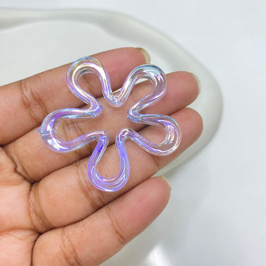 BBB 135 (B)Purple flower Holographic Luminous uv plated shiny irrediscent Acrylic bead ( 1 pc )