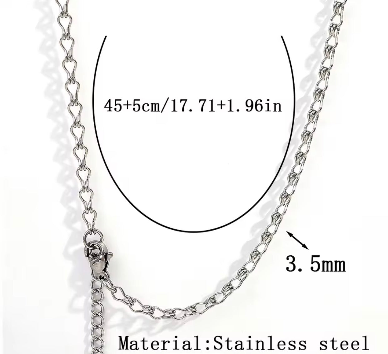 RCS25 Hook Style Ready made chain with extension ( 1 pc ) Silver PVD