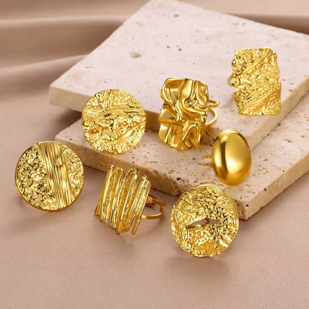 SJ 509 - Chunky Fashion Oval Ring adjustable - 18k Gold PVD plated stainless steel - Anti tarnish