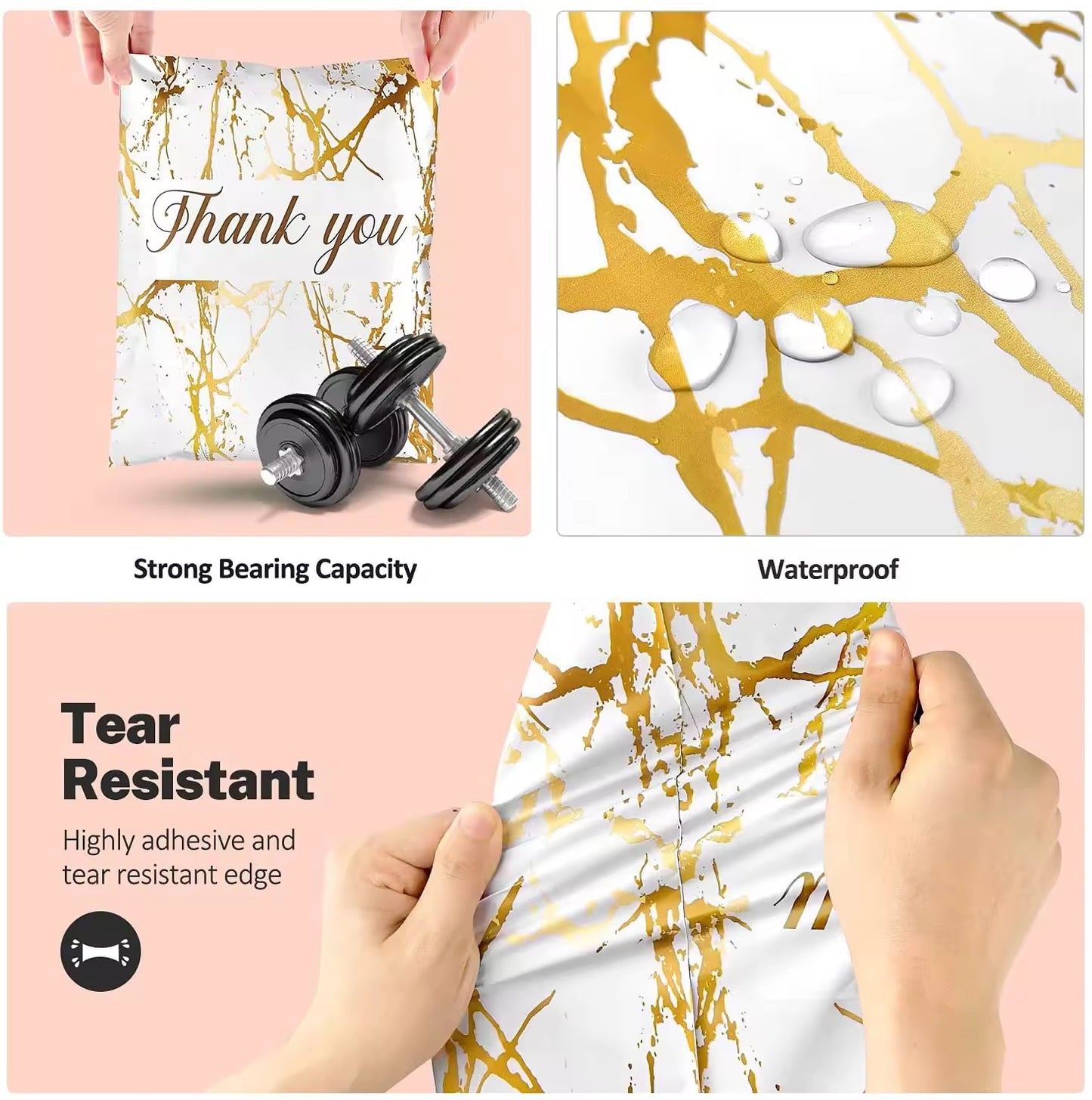 Thank You Marble Poly Mailer Bag -  Waterproof & Double Sided - Designer Premium Packaging ( 10:13 inch )