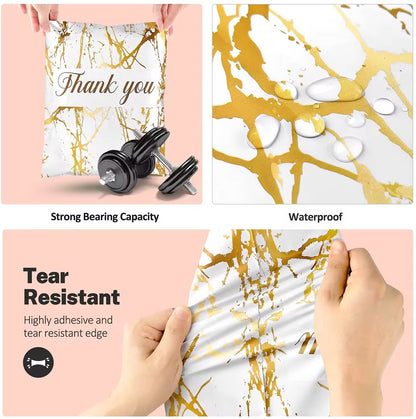 Thank You Marble Poly Mailer Bag -  Waterproof & Double Sided - Designer Premium Packaging ( 10:13 inch )