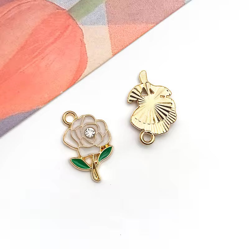 BBB 293 (d) White Rose Flower enamel charm ( 1 pc ) High quality shine ( 12:15mm )