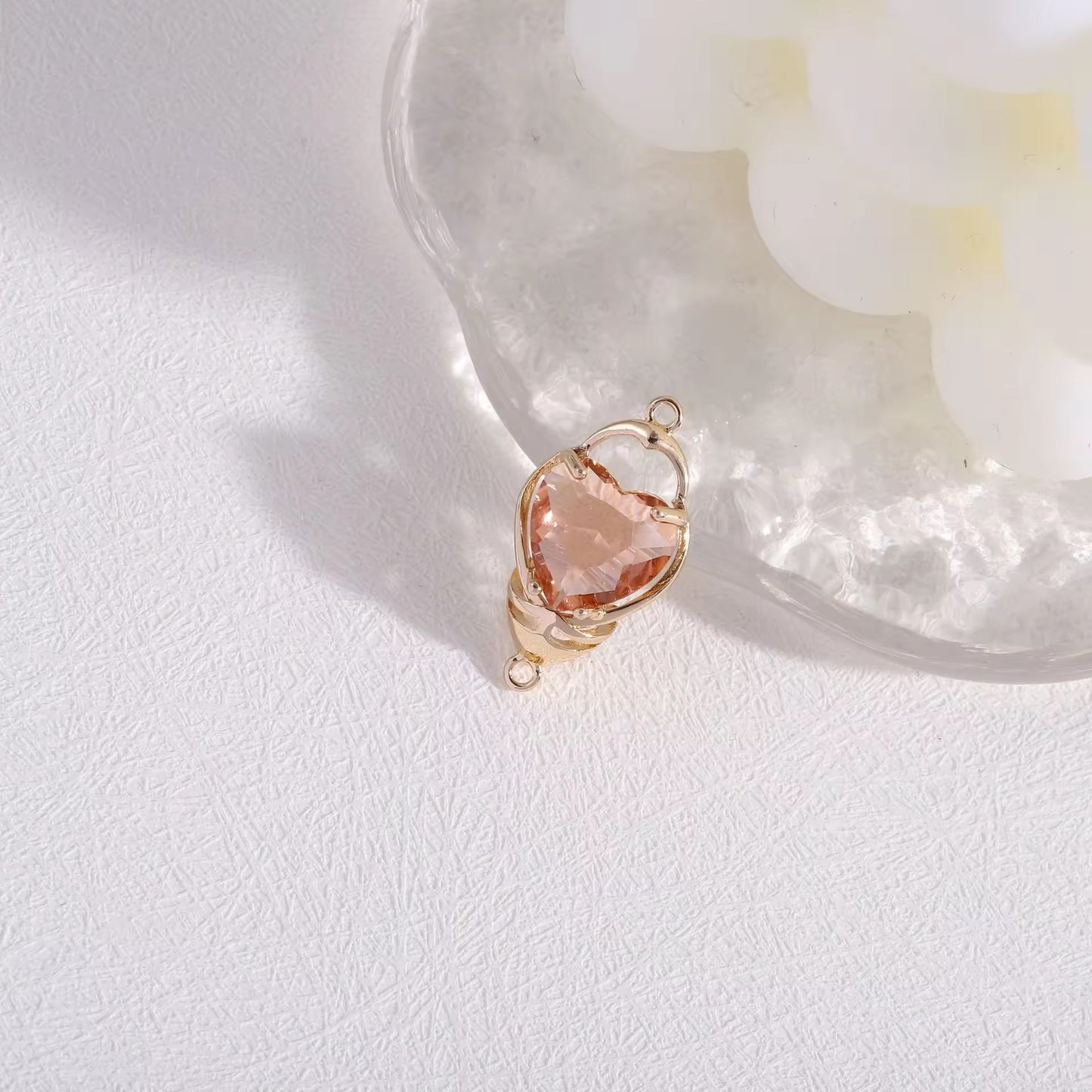 BBB 203 (E) Water Red Heart zircon pendant double loop CZ connector 14k gold plated ( 1 pc ) Anti tarnish