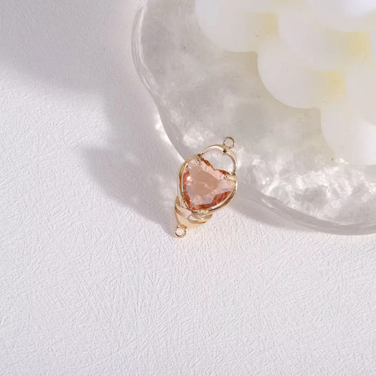 BBB 203 (E) Water Red Heart zircon pendant double loop CZ connector 14k gold plated ( 1 pc ) Anti tarnish