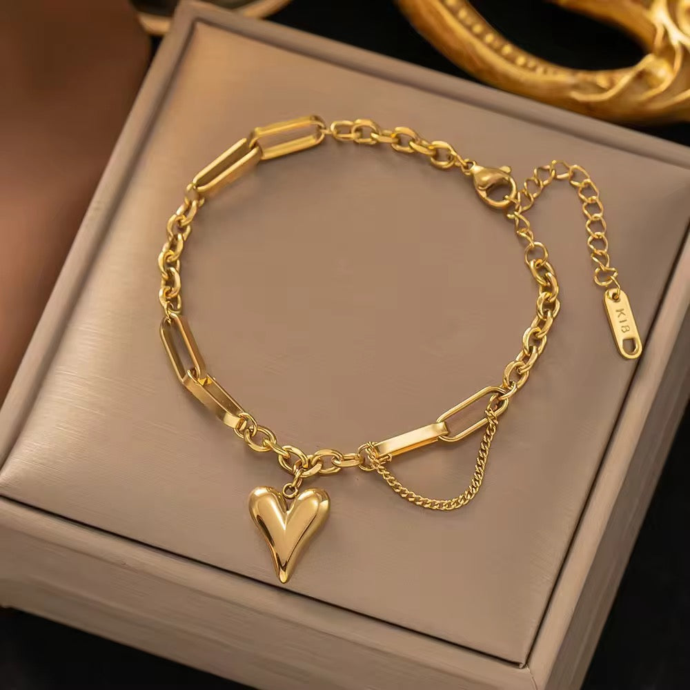 SJ 395 heart layer bracelet - 18k Gold PVD plated stainless steel - Anti tarnish - Wholesale