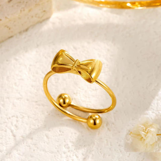 SJ 713 Bow Modern Ring Adjustable - 18k Gold PVD plated stainless steel - Anti tarnish