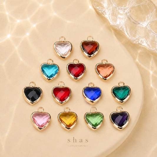 GPC16C Heart Zircon Charm ( 1 pc ) 14k gold plated crystal
