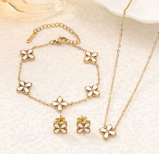 SJ 1254 clover set - 18k Gold PVD plated stainless steel -Anti tarnish