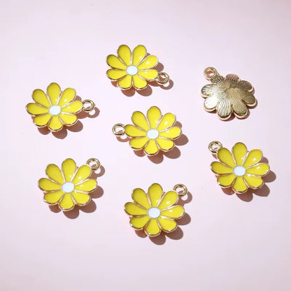 BBB 227 (b) Yellow Cute Daisy Flower enamel charm ( 1 pc ) Tarnish Resistant ( 19:15 mm )