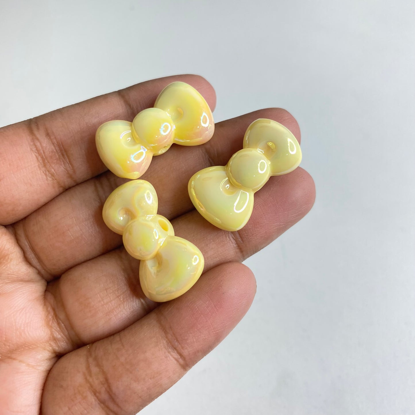 BBB 285 (f) Yellow  Ribbon Bow Shiny  Bead ( 1 pc ) UV Plated Acrylic ( 12:20 mm )