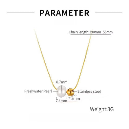 NSJ06F Pearl Bead Minimalistic Necklace - 18k Gold PVD plated 316 stainless steel - Anti tarnish