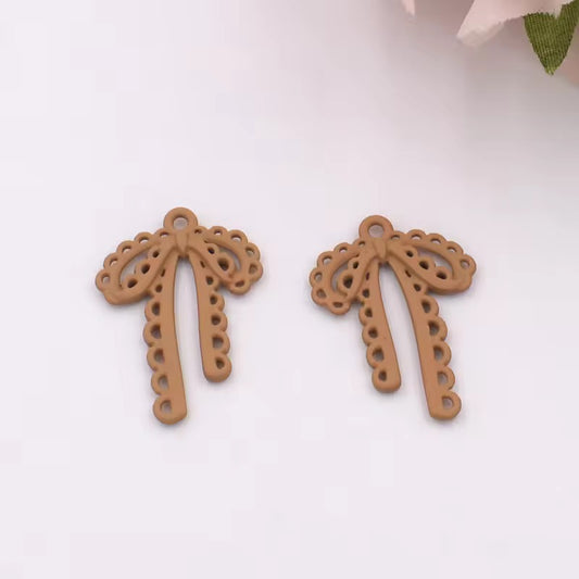 BBB 342 (o) Light Brown Bow Spray painted Charm ( 1 pc ) High Quality Alloy ( 28:20 mm )