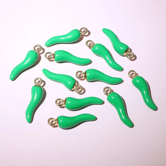 BBB 205 (i) Green Chilli pepper enamel charm ( 1 pc ) Tarnish Resistant ( 19:5.5 mm )