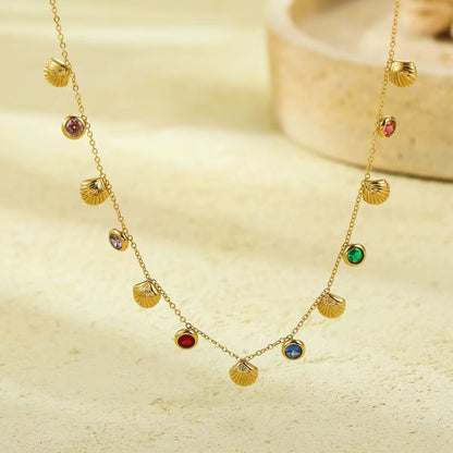 SJ 922 Zircon Shell Necklace - 18k Gold - 18k Gold PVD plated stainless steel - Anti tarnish