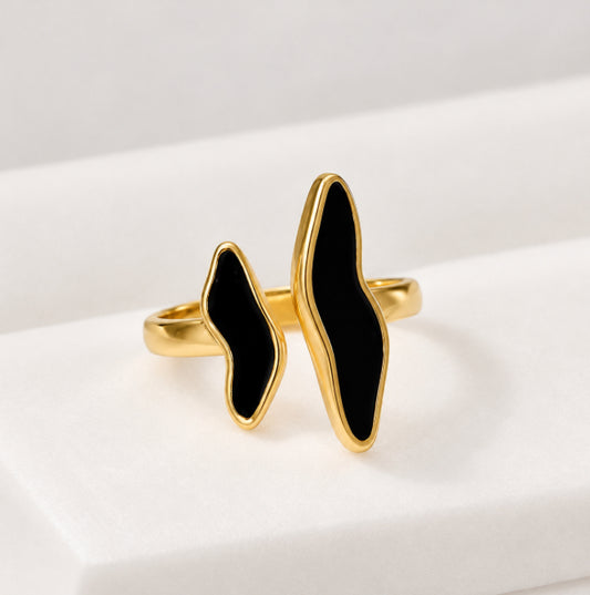 RSJ30B Butterfly Black ring - 18K Gold PVD plated