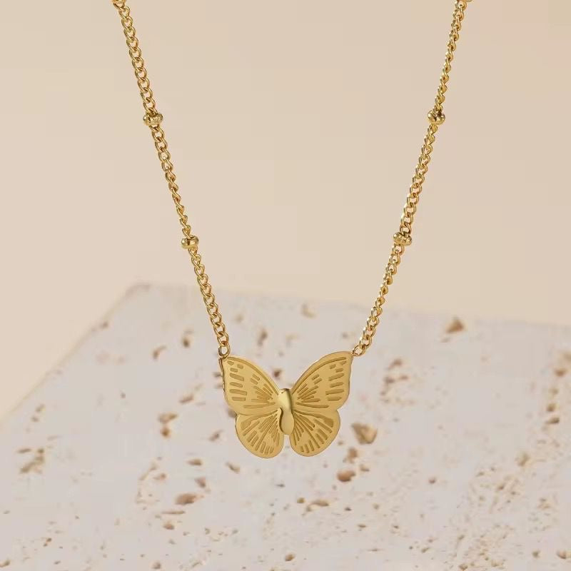 SJ 814 Butterfly Bead Chain Necklace  - 18k Gold PVD plated stainless steel - Anti tarnish