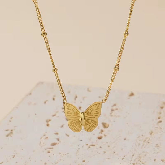 SJ 814 Butterfly Bead Chain Necklace  - 18k Gold PVD plated stainless steel - Anti tarnish