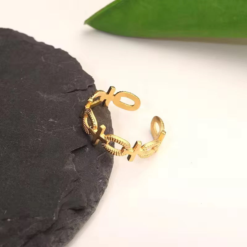 SS 229 oval cross ring adjustable -18k gold plated stainless steel - Anti tarnish - Wholesale