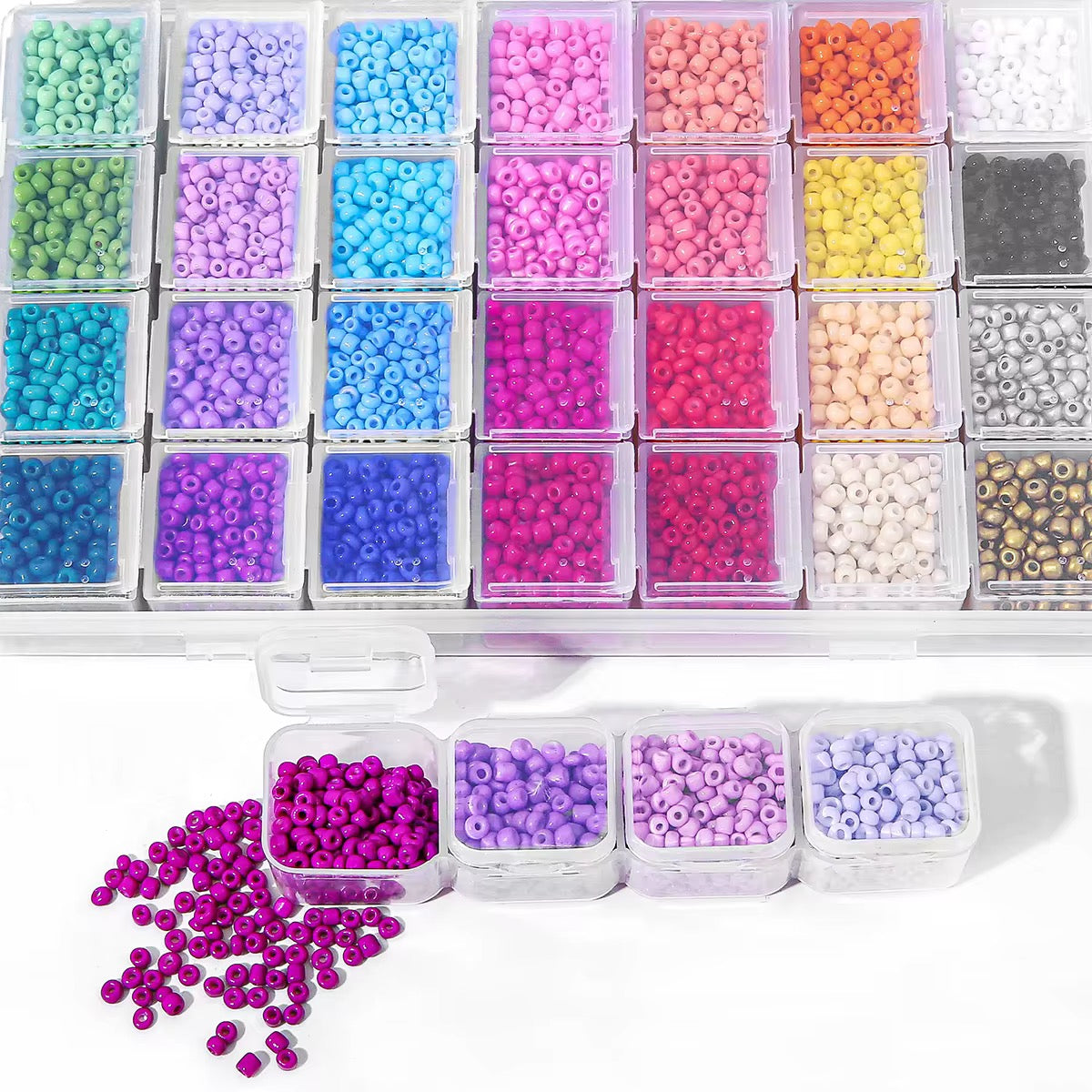 3mm Miyuki Glass Seed Beads 28 Colours Kit ( 1 Box - 9000 pieces ) Premium Quality - Individual Grid packaging