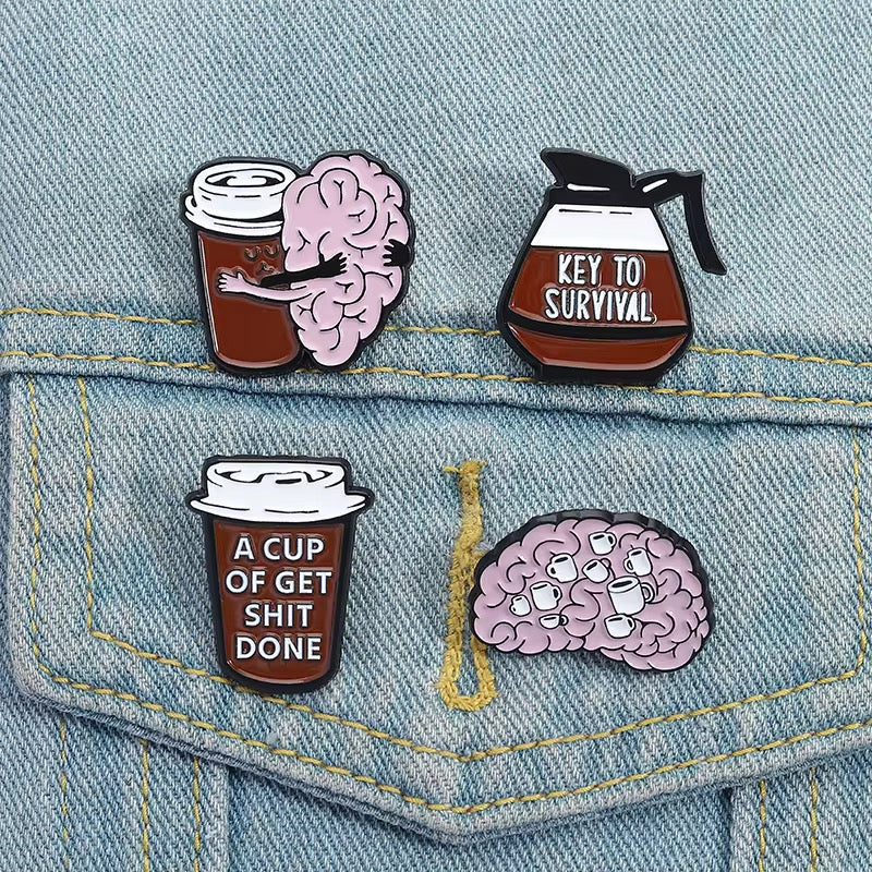 PK 109 Coffee Brain Enamel Pin Badge ( 1 pc ) Imported Premium Quality