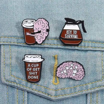 PK 109 Coffee Brain Enamel Pin Badge ( 1 pc ) Imported Premium Quality