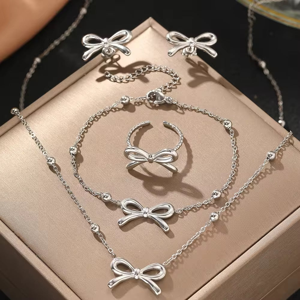 SJ 406 Modern Bow Jewelry Set - steel PVD plated stainless steel - Anti tarnish - Wholesale
