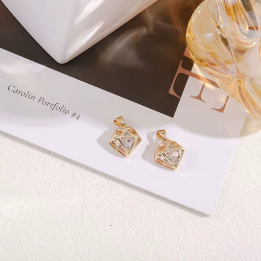 SS 1195 Diamond 14k gold plated Zircon crystal charm ( 1 pc ) Anti tarnish ( 12:14 mm )