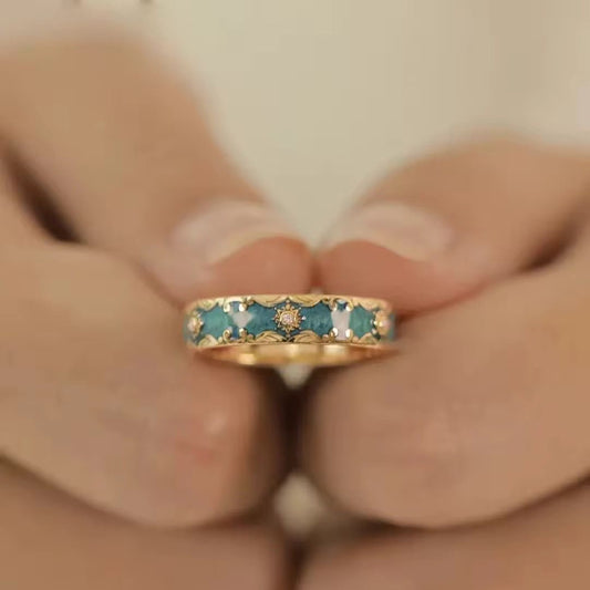 SJ 597 Exquisite zircon Enamel 18k Gold plated Ring adjustable - gold plated Brass - Anti tarnish