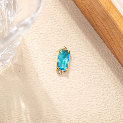 GPC11 D (2) Light Blue Rectangle Connector 14k gold plated Zircon crystal charm ( 1 pc ) Anti tarnish ( 21:8.5 mm )