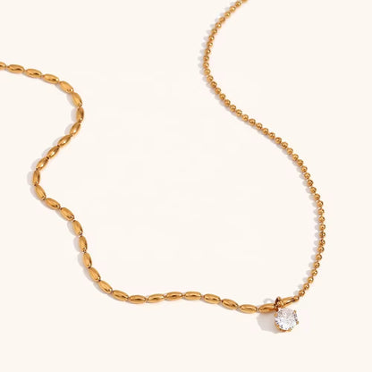 NSJ25C Asymmetric bead Zircon Necklace - Premium 18k Gold PVD plated 316 stainless steel - Anti tarnish