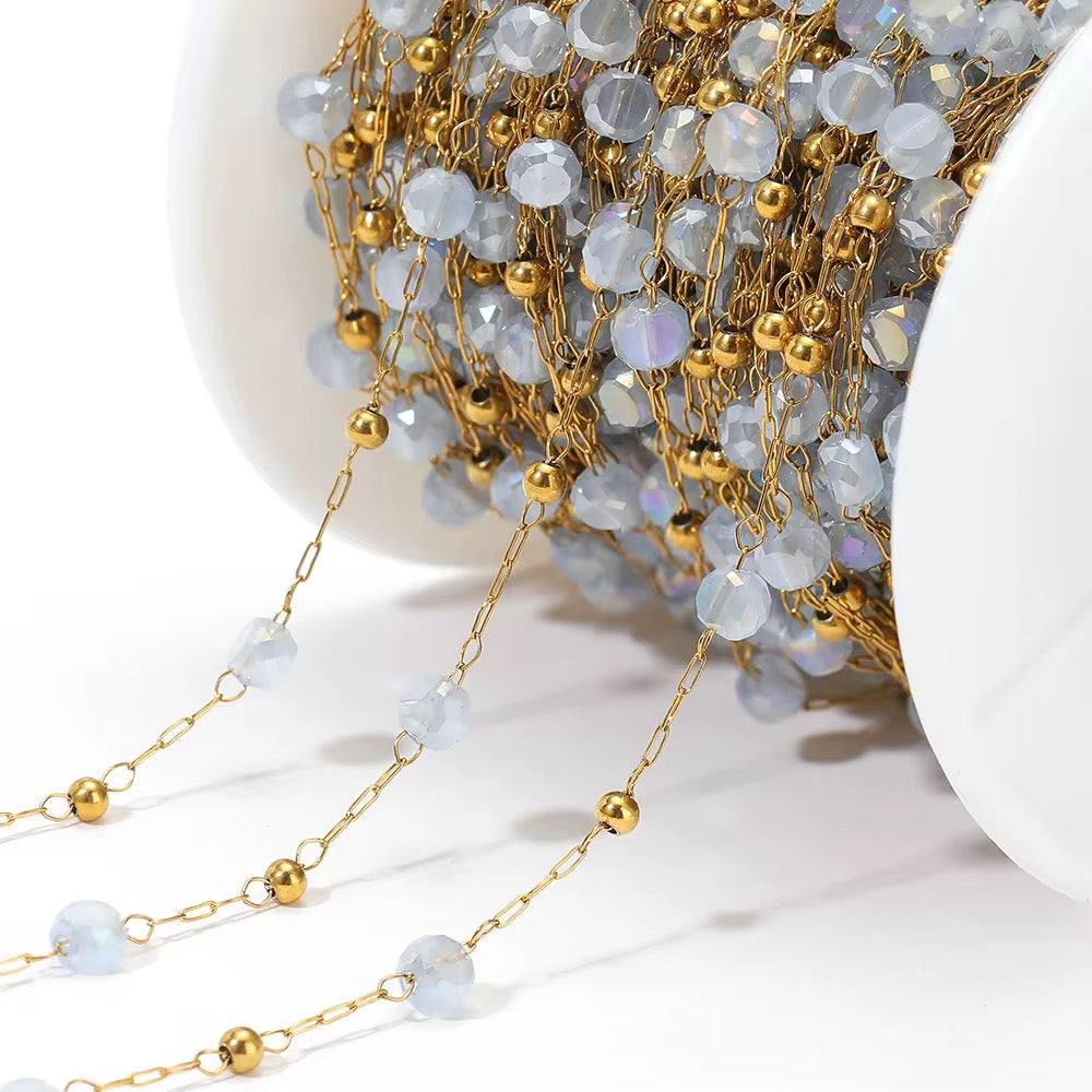 CN 334 Light grey round crystal  Handmade gold 316 Stainless steel chain ( 1 feet ) Anti tarnish