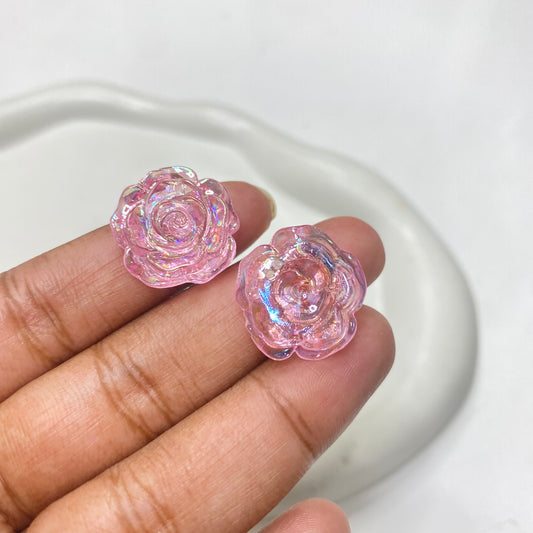 BBB 48 ( H ) pink rose flower Uv coated resin cabochons charm - per piece