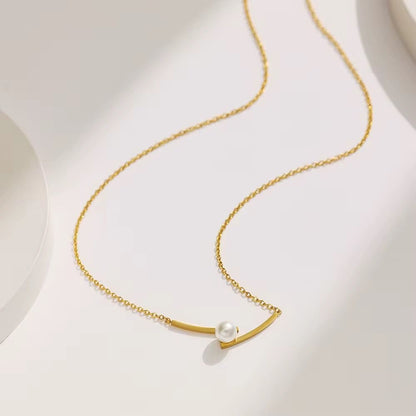 NSJ11B Dainty Pearl Necklace - 18k Gold PVD plated 316 stainless steel - Anti tarnish