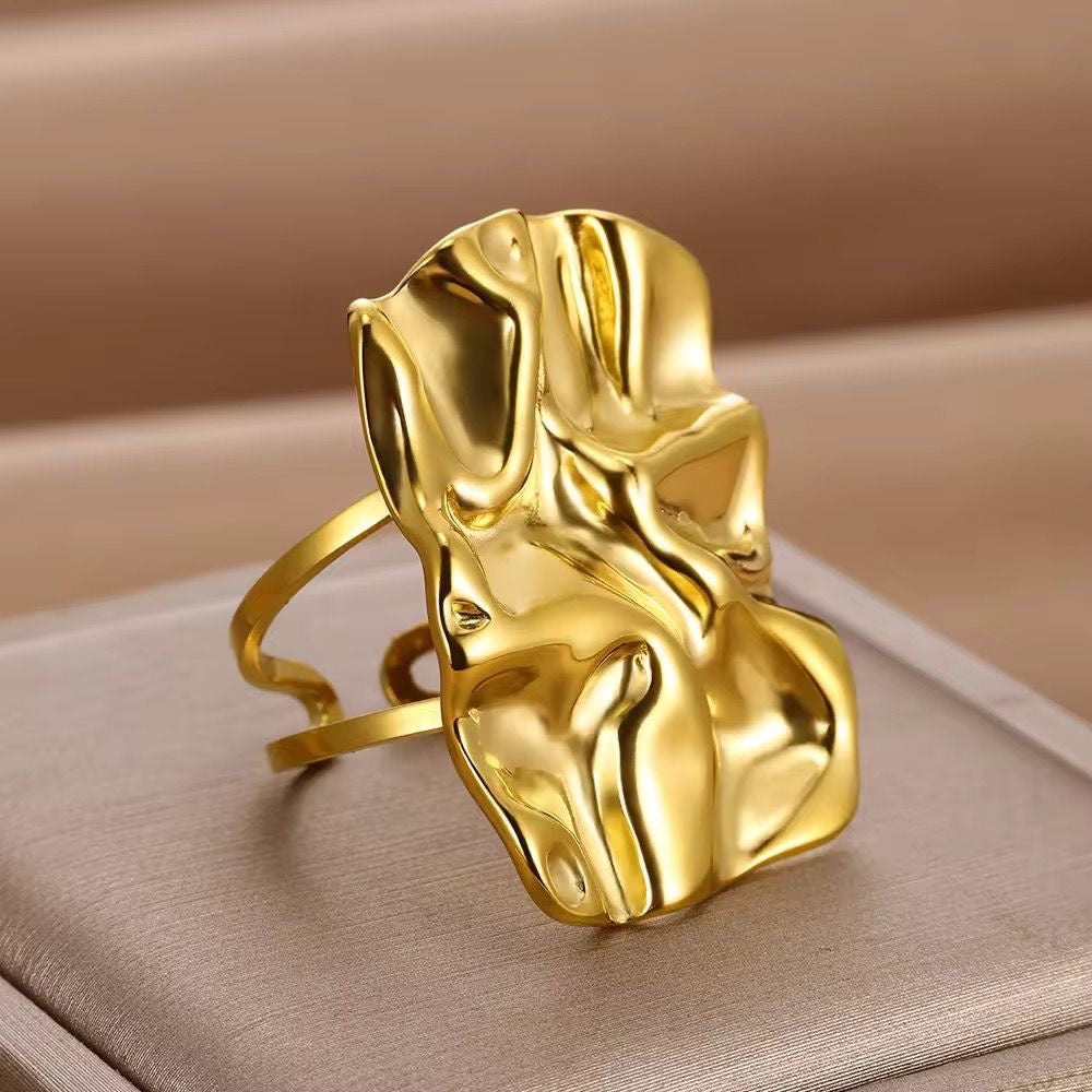 SJ 505 Chunky Fashion wavy Ring adjustable - 18k Gold PVD plated stainless steel - Anti tarnish - Wholesale