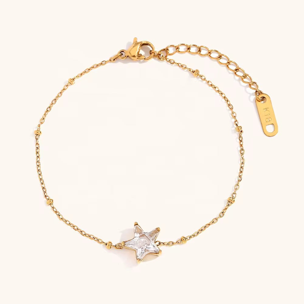 SJ 415 Minimalistic Star Zircon bead chain Bracelet- Premium 18k Gold PVD plated stainless steel - Anti tarnish - Wholesale