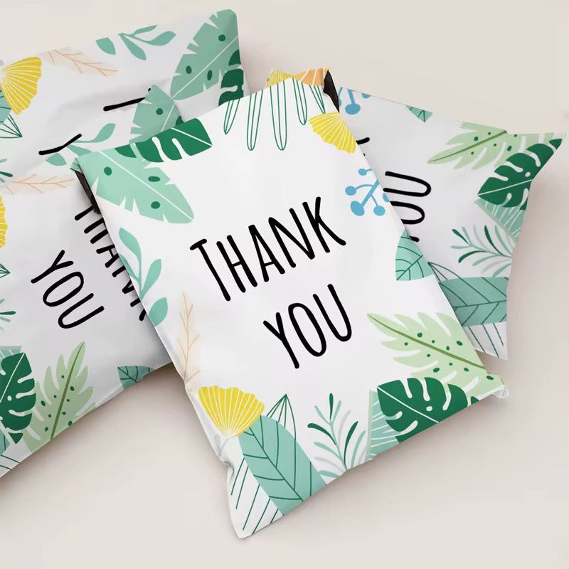 Thank You Leaf Poly Mailer Bag -  Waterproof & Double Sided - Designer Premium Packaging ( 10:13 inch )
