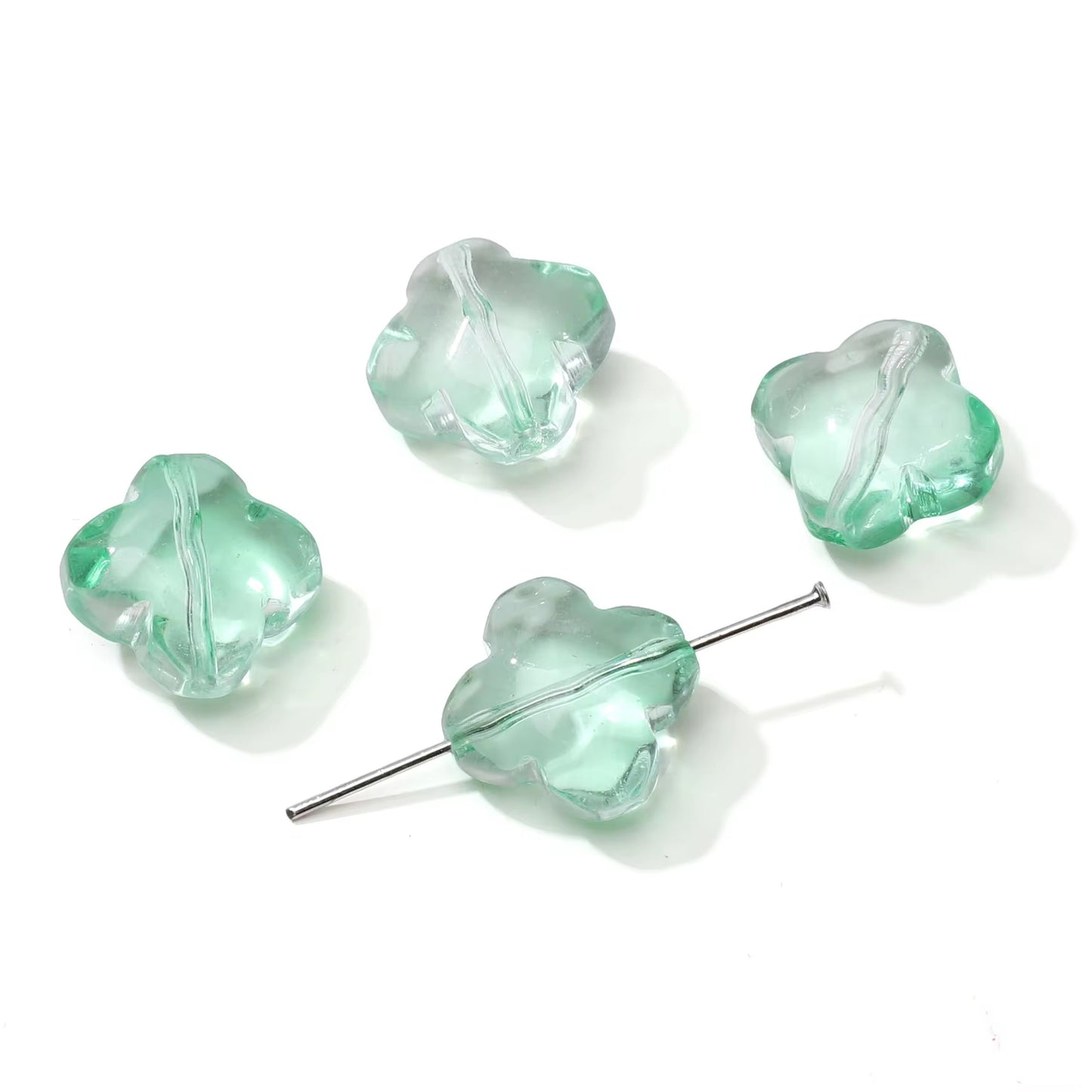BBB 343 (f) Light Green Clover flower glass bead ( 1 pc ) Lampwork Bead
