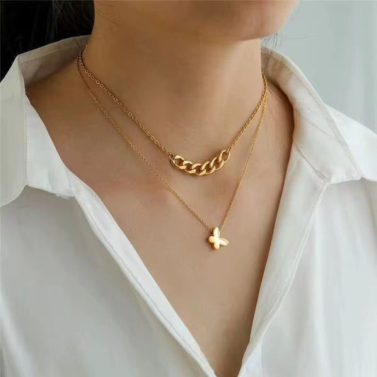 SJ 769 Butterfly Double layer Necklace - 18k Gold PVD plated stainless steel - Anti tarnish