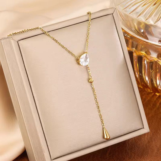 NSJ33F Clear Zircon Drop Necklace - 18k Gold PVD plated