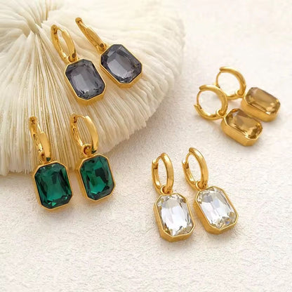 ESJ33A Green Zircon stone earrings - 18k Gold PVD plated