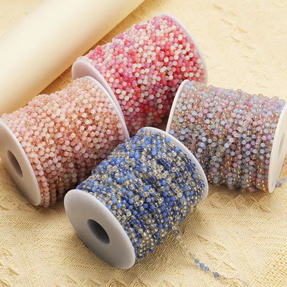 CN 80 Pastel Multi Colour Toned Stone Crystal link Chain 18k Gold Stainless steel( 1 feet ) Anti tarnish ( .8 * 2 mm )