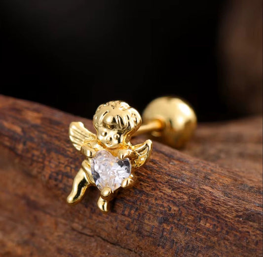 SJ 878 Angel Heart Zircon Cartilage 2nd Piercing Stud ( 1 pc ) - 18k Gold PVD plated stainless steel - Anti tarnish