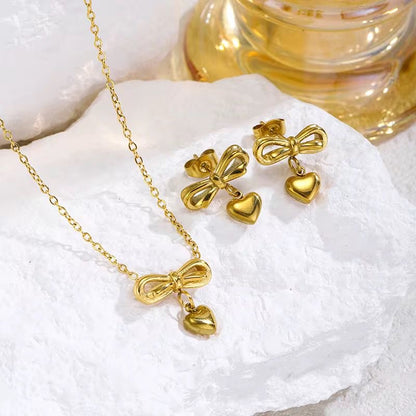SJ 1162 Heart linked Bow Earring  - 18k Gold PVD plated stainless steel - Anti tarnish