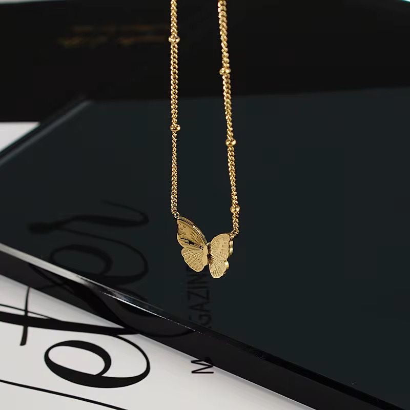 SJ 814 Butterfly Bead Chain Necklace  - 18k Gold PVD plated stainless steel - Anti tarnish