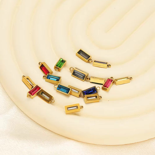 SS 2759 Zircon Rectangle Charm 18k Gold plated stainless steel ( 1 pc ) anti tarnish ( 8:4 mm )