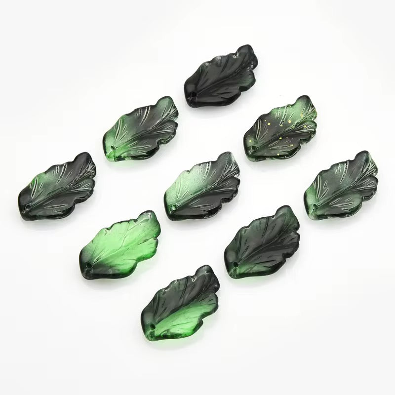 BBB 80 (b) Dark Green Gradient Feather shaped petal Crystal glass beads ( 1 pc )