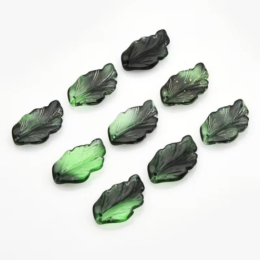 BBB 80 (b) Dark Green Gradient Feather shaped petal Crystal glass beads ( 1 pc )