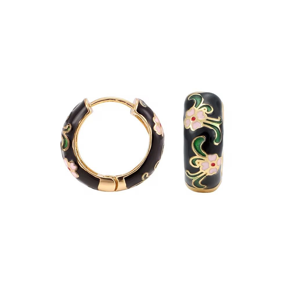 GP 17 Floral Vintage Enamel Gold plated Hoops - Anti tarnish