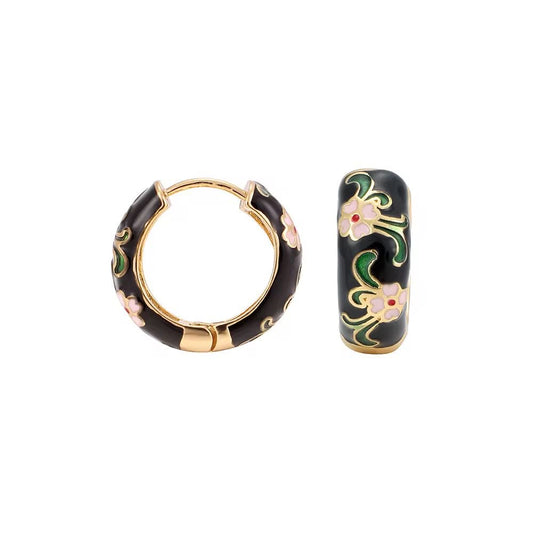 GP 17 Floral Vintage Enamel Gold plated Hoops - Anti tarnish