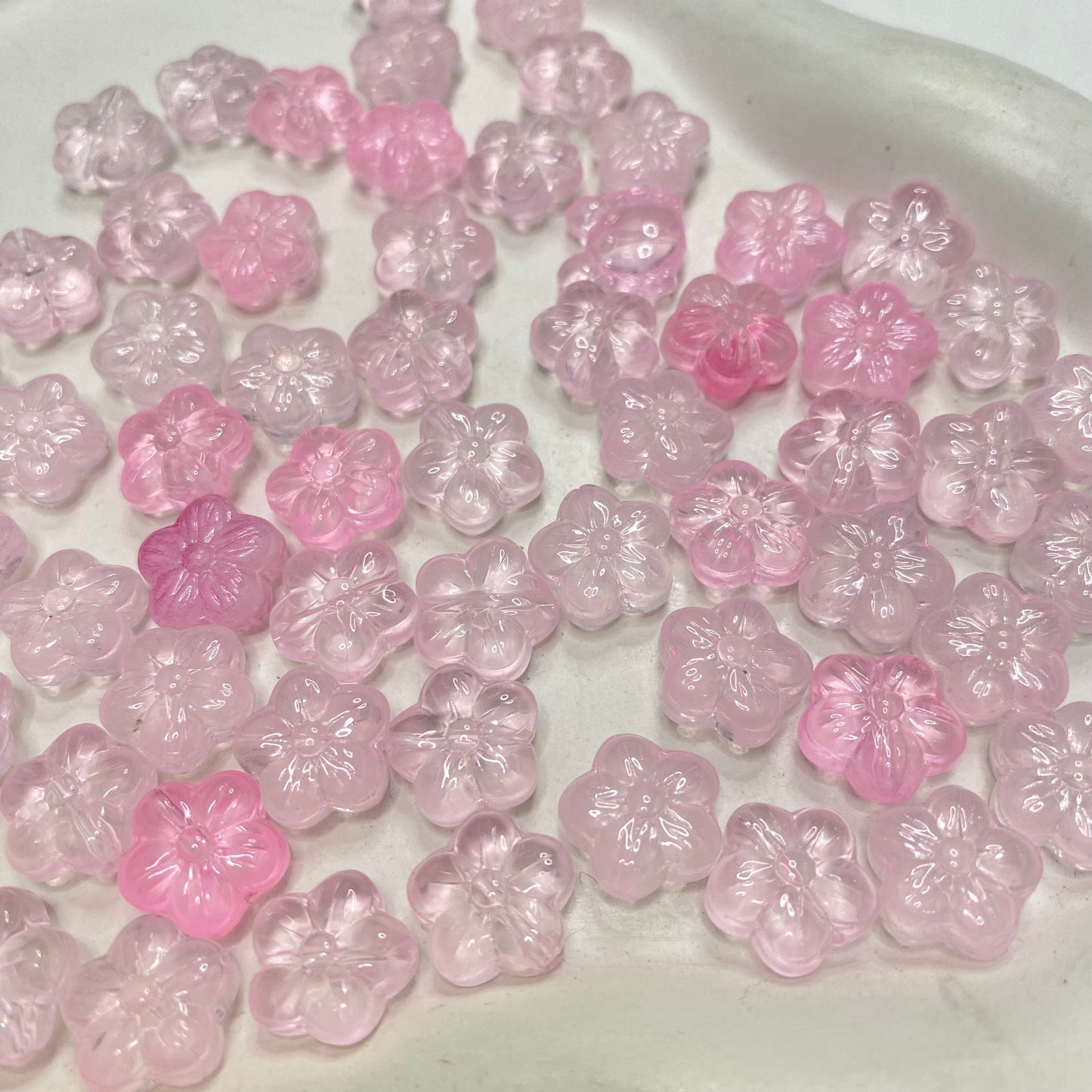GB34 Golden glitter clear Flower glass bead ( 1 pc )
